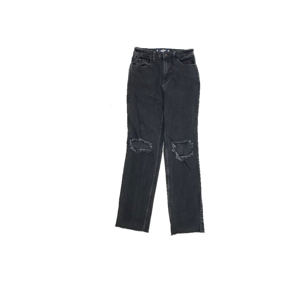 Hollister High Rise 90's Straight Distressed Raw‎ hem Women size 3 Black Jeans
